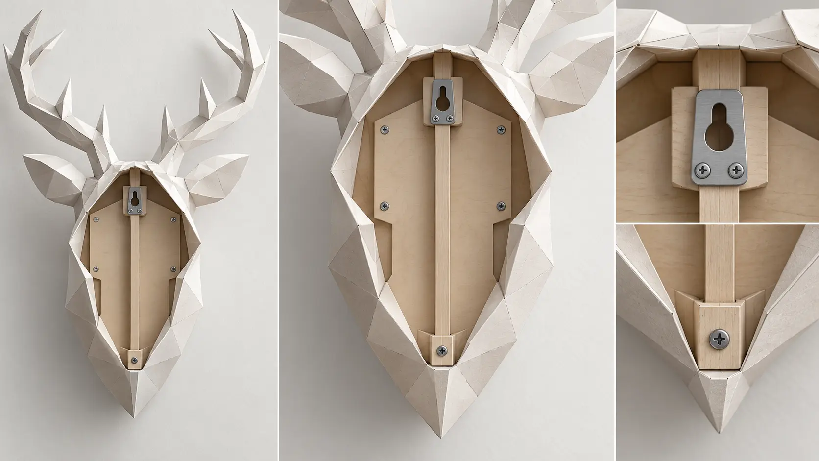 Schéma arrière de la fixation renforcée d’un trophée animal mural en papier